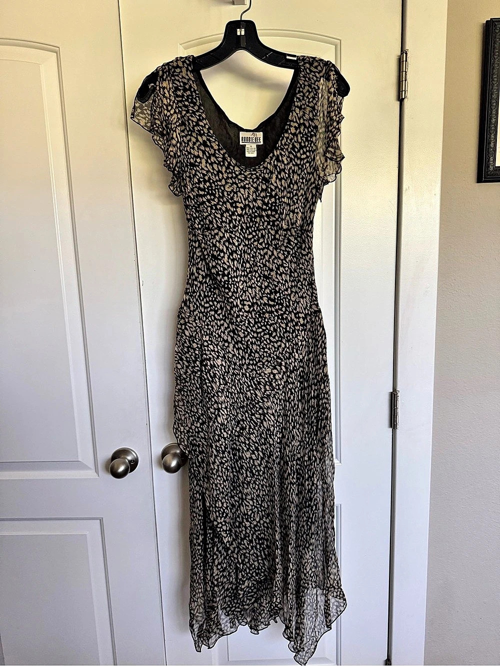 vintage Y2K Robbie Bee black tan animal-print silk midi dress size 14